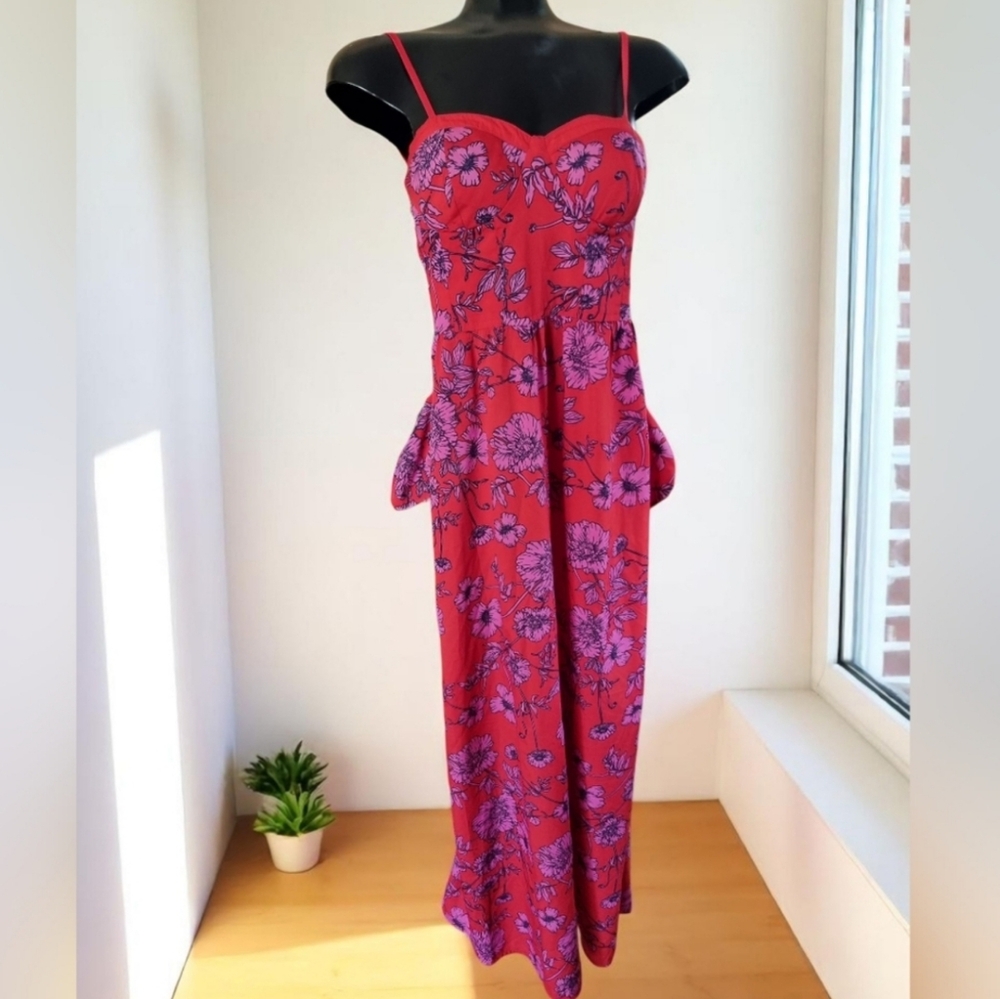 B.O.G. Collectivs Floral Red and Pink Sleeveless Maxi Dress Sz M